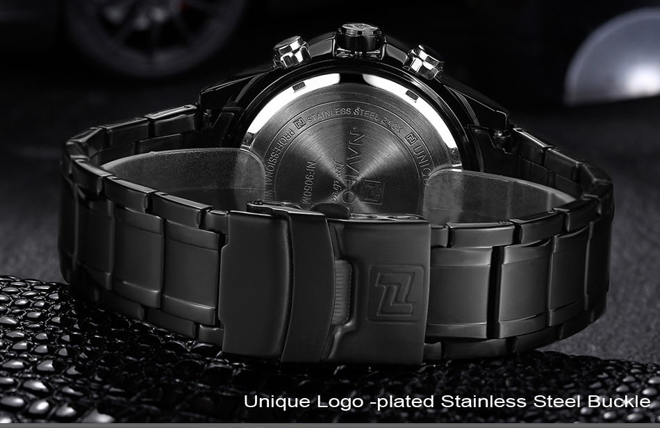 Naviforce 9050 Men Wrist Watch Water-resistant LED Digital Stainless Steel Band -Black+White