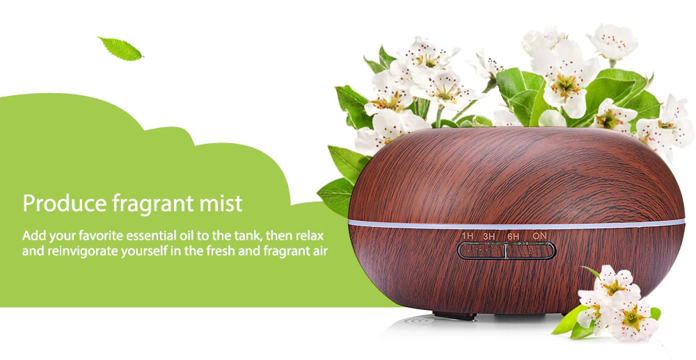 GX.Diffuser GX-18K 300ml Ultrasonic Essential Oil Diffuser Cool Mist Humidifier Timer Setting LED Night Light -Brown
