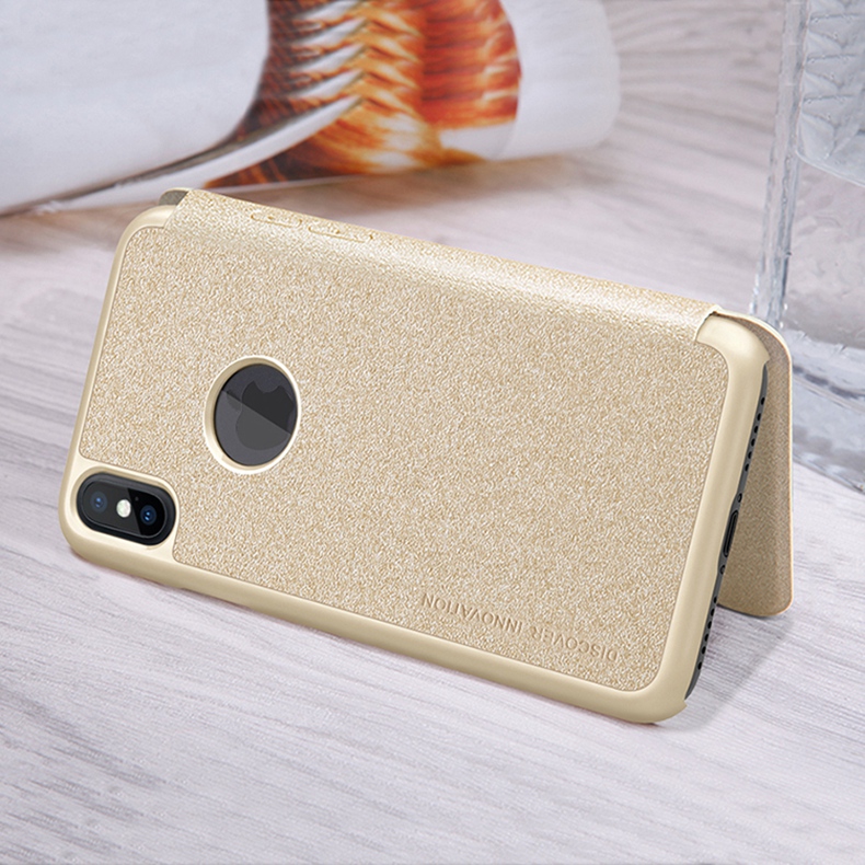 Nillkin Sparkle Series Logo Hole Edition Leather Case Protective Phone Shell For iPhone X - White