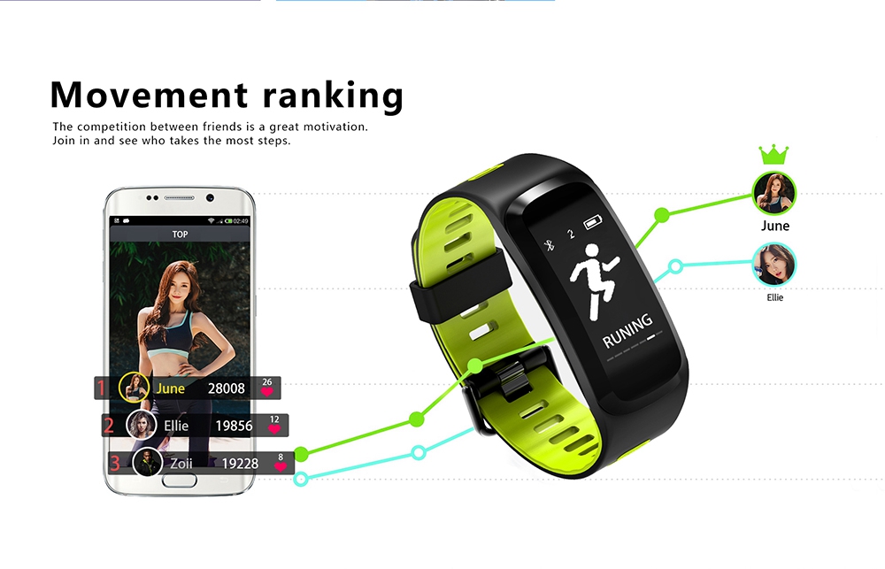 No.1 F4 Smart Fitness Bracelet 0.96 Inch OLED Display IP68 Water Resistance Blood Oxygen Heart Rate Monitor Compatible with iOS Android - Green