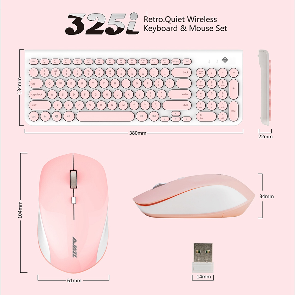 Ajazz 325I 2.4G Wireless Keyboard Wireless Mouse Kit Membrane Round Keycap 96 Keys Keyboard - Black