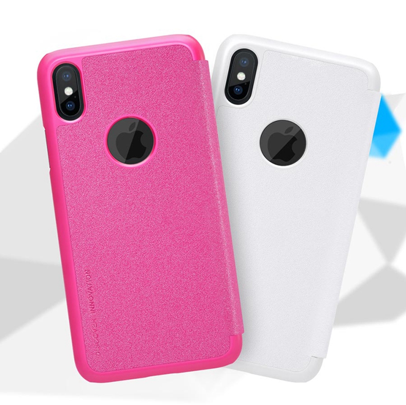 Nillkin Sparkle Series Logo Hole Edition Leather Case Protective Phone Shell For iPhone X - White
