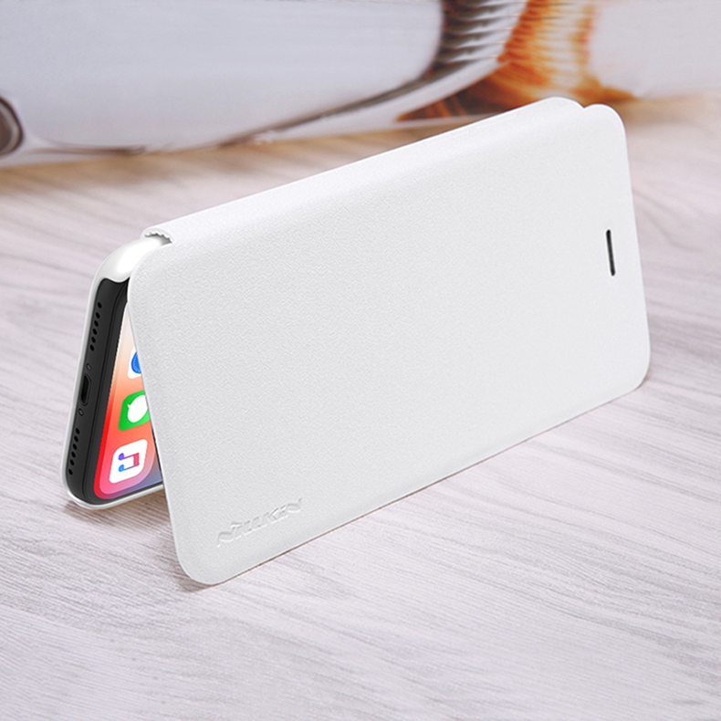 Nillkin Sparkle Series Logo Hole Edition Leather Case Protective Phone Shell For iPhone X - White