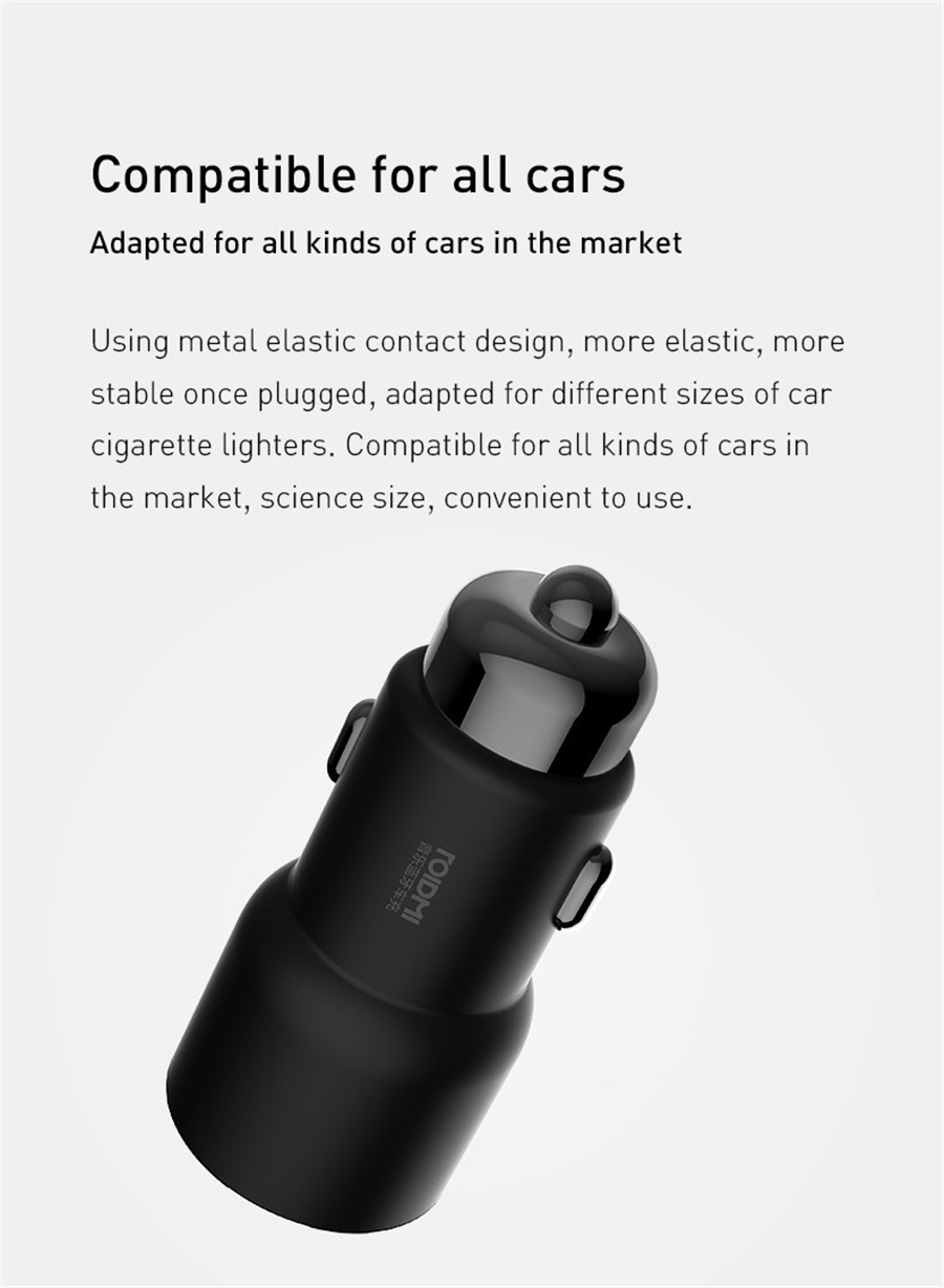 Original Xiaomi Roidmi 3S Bluetooth Car Charger Shrapnel Type Fit for All Car Brands Music Play FM Transmitter for Android&iOS - Black