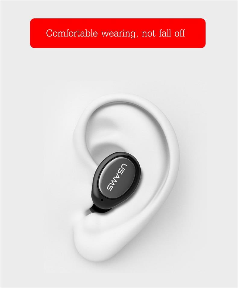 USAMS US-LJ001 Wireless Bluetooth 4.1 Single Mini Invisible Earphone with Mic - Black