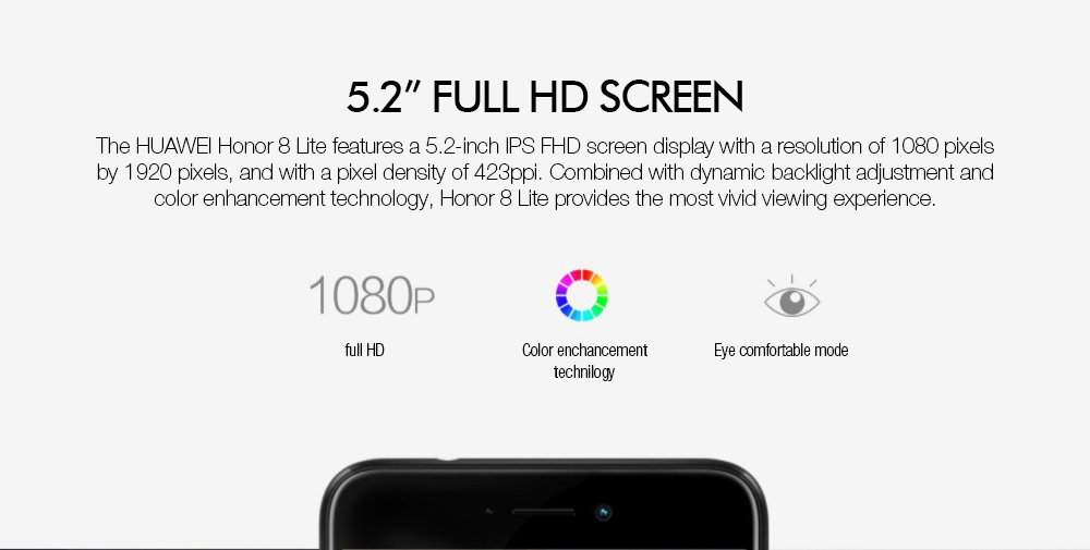 HUAWEI Honor 8 Lite 5.2 inch Smartphone FHD Screen 4GB 32GB Hisilicon Kirin 655 Octa Core 12.0MP + 8.0MP Cameras Android 7.0 Double-sided 2.5D Glass Body - White