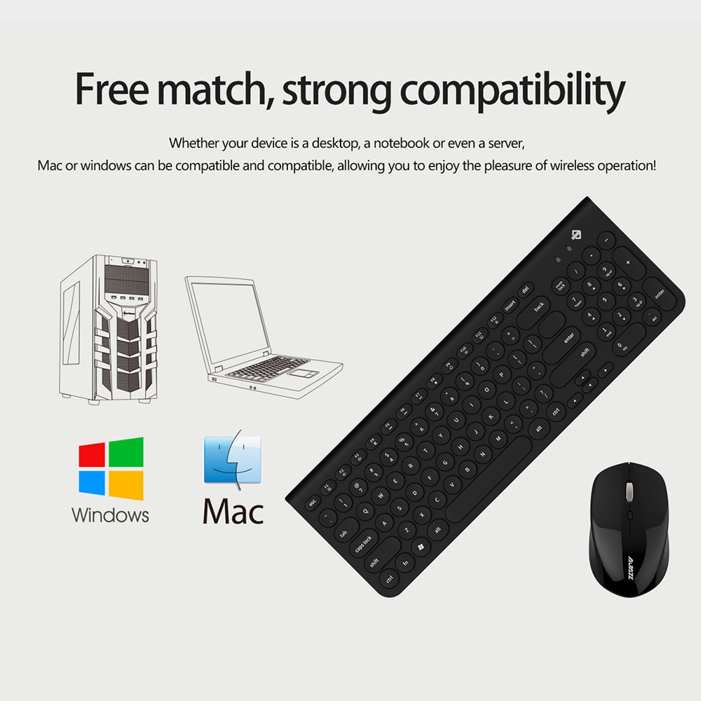 Ajazz 325I 2.4G Wireless Keyboard Wireless Mouse Kit Membrane Round Keycap 96 Keys Keyboard - Black