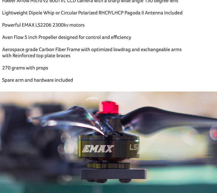 Emax 2135 BNF FrSky XM+ HAWK 5 FPV Racing Drone With F4 OSD BLHeli_S 30A Foxeer Arrow Micro V2 600TVL - Black