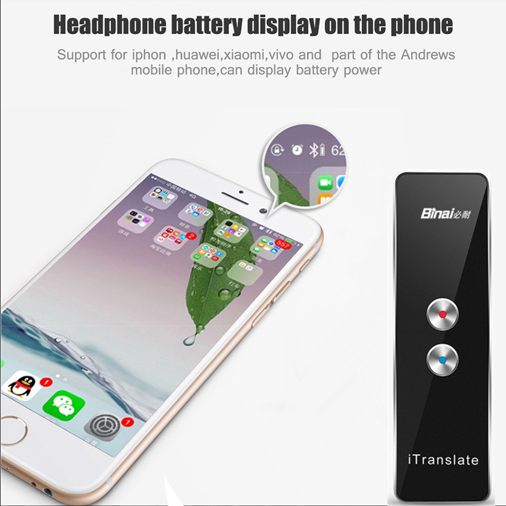 Binai VT1 Smart Voice Translator Real Time Speech Interactive Translation - Black