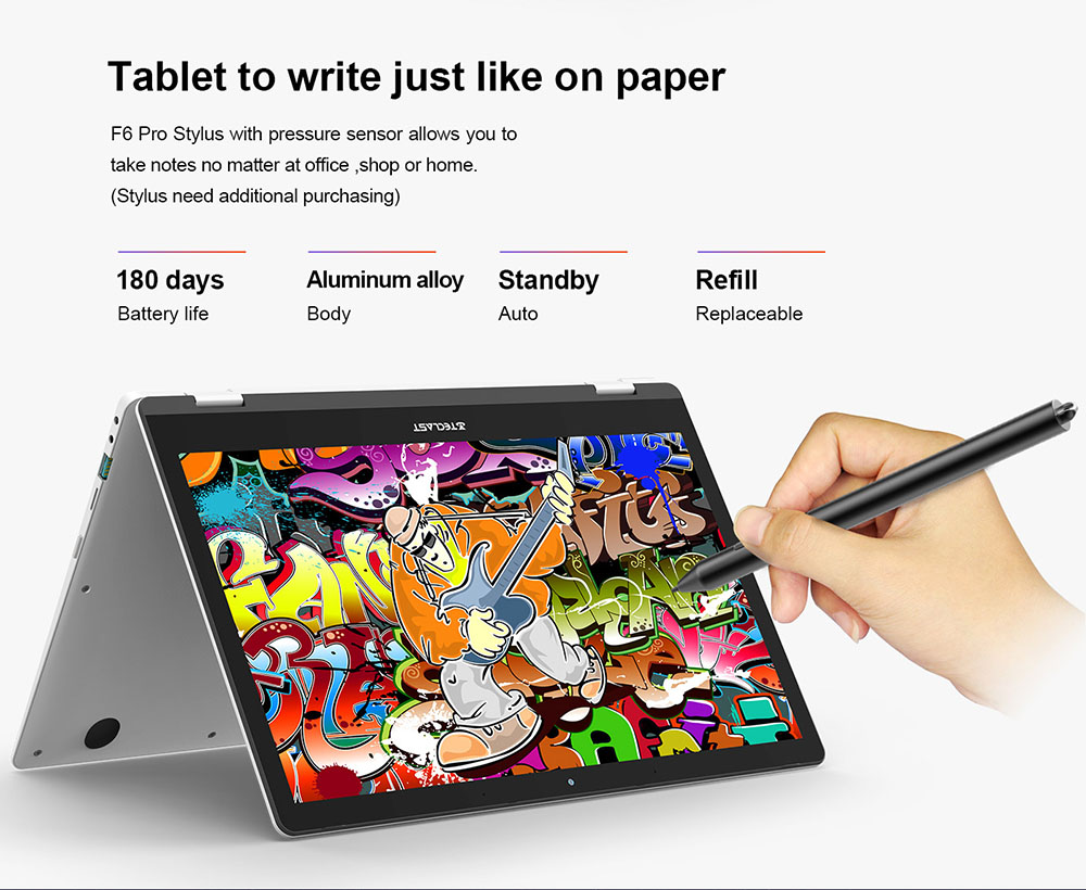Teclast F6 Pro Notebook Fingerprints Intel Core m3-7Y30 Dual Core 13.3" 1920*1080 IPS Screen 8GB RAM 128GB ROM Windows 10 Dual Band Wifi - Silver