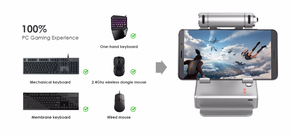 GameSir X1 Bluetooth BattleDock Converter Keyboard and Mouse Adapte for PUBG FPS games, RoS,Knives Out,Free Fire -Silver