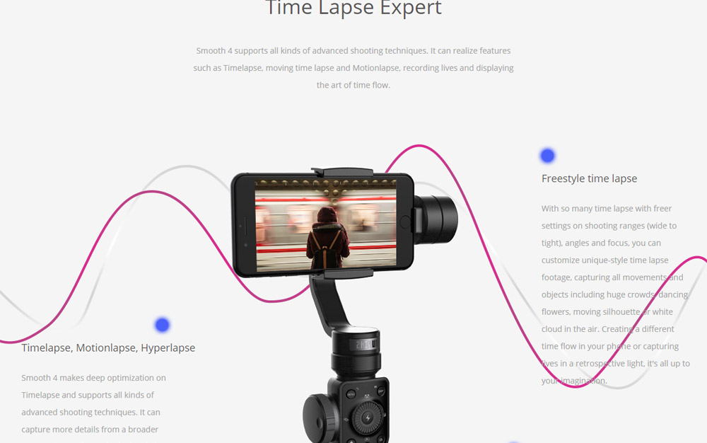 Zhiyun Smooth 4 3-Axis Brushless Handheld Gimbal Stabilizer for Smartphone - White
