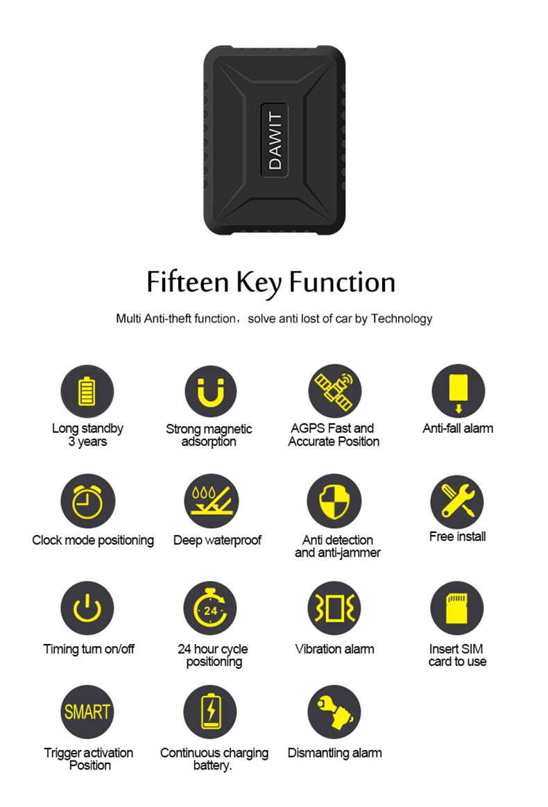 TK800B Car GPS Tracker Realtime GSM GPRS GPS Locator Vehicle Tracking Device Google Link Real Time - Black