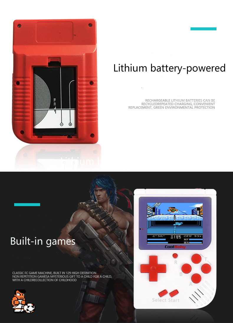Coolbaby RS-6 Mini Retro Handheld Game Console 2.5 inch LCD Built-in 129 Games - White