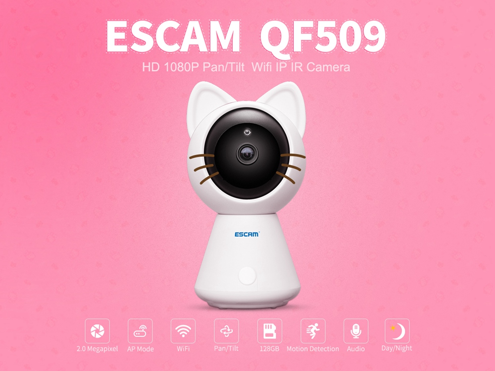 ESCAM QF509 1080P WiFi IP Camera Pan/Tilt Monitor IR ONVIF Network Camera Support Motion Detector Security Camera -White