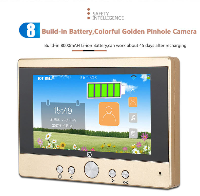 SY501 720P 5" WiFi Door Viewer Wireless Digital PIR Motion Detection IR Night Vision Pinhole Camera -Gold