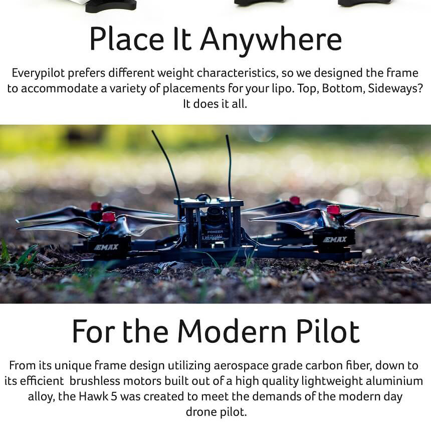 Emax 2135 BNF FrSky XM+ HAWK 5 FPV Racing Drone With F4 OSD BLHeli_S 30A Foxeer Arrow Micro V2 600TVL - Black