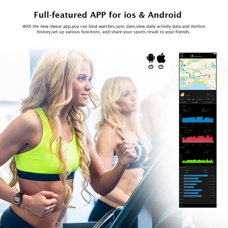 Makibes G06 Smartwatch Heart Rate Monitor IP68 Water Resistant GPS Sports Watch Compatible With IOS Android - Black