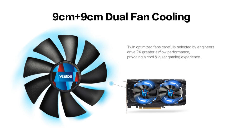 Yeston AMD RX550 4GD5 128Bit Graphics Card LED Backlit Double Fans With HDMI DP DVI Interface 512SP - Random Color Black / Red