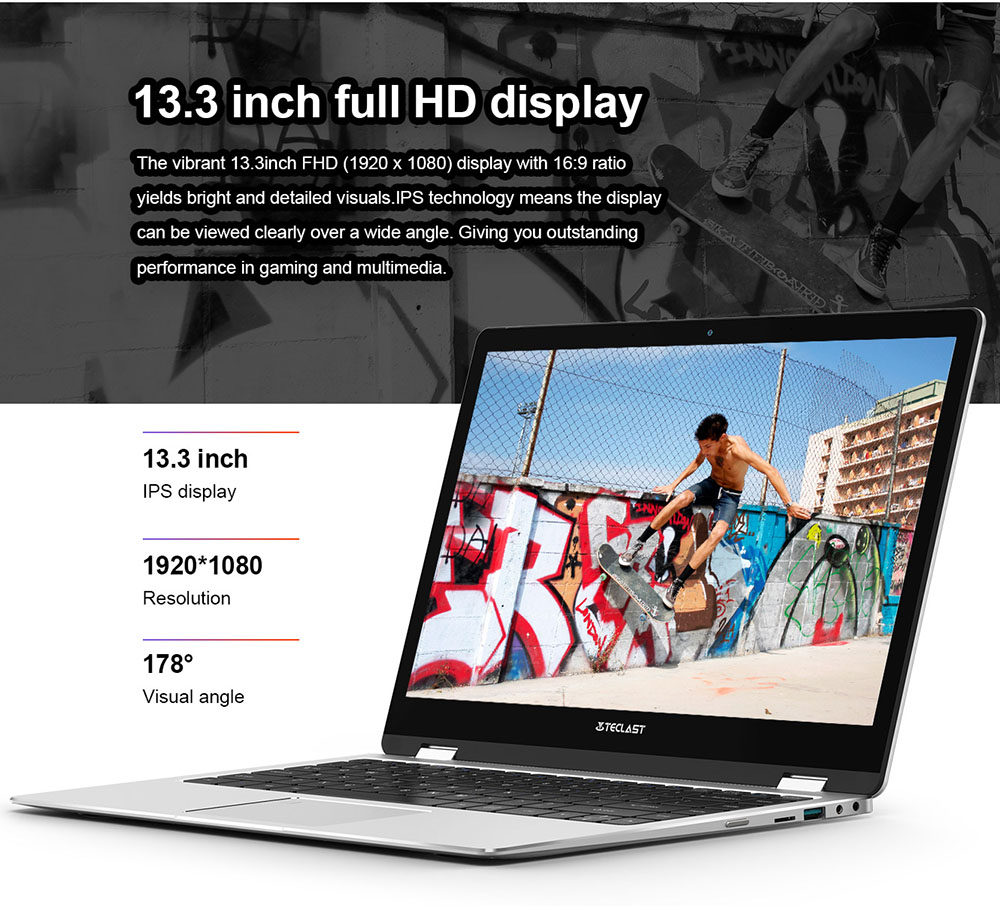 Teclast F6 Pro Notebook Fingerprints Intel Core m3-7Y30 Dual Core 13.3" 1920*1080 IPS Screen 8GB RAM 128GB ROM Windows 10 Dual Band Wifi - Silver
