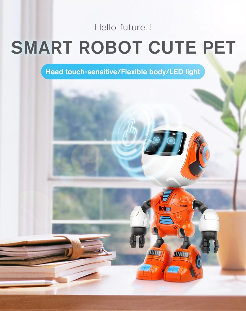 Smart Robot Toy Head Touch-Sensitive with LED Light for Kids - Red