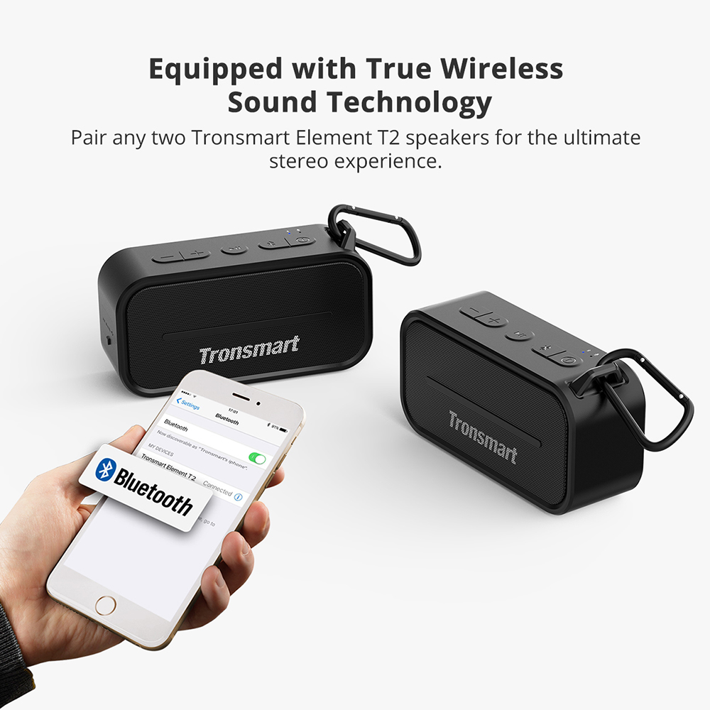 Tronsmart Element T2 Bluetooth 4.2 Outdoor Water Resistant Speaker - Black
