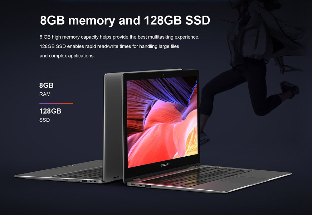 Teclast F6 Pro Notebook Fingerprints Intel Core m3-7Y30 Dual Core 13.3" 1920*1080 IPS Screen 8GB RAM 128GB ROM Windows 10 Dual Band Wifi - Silver