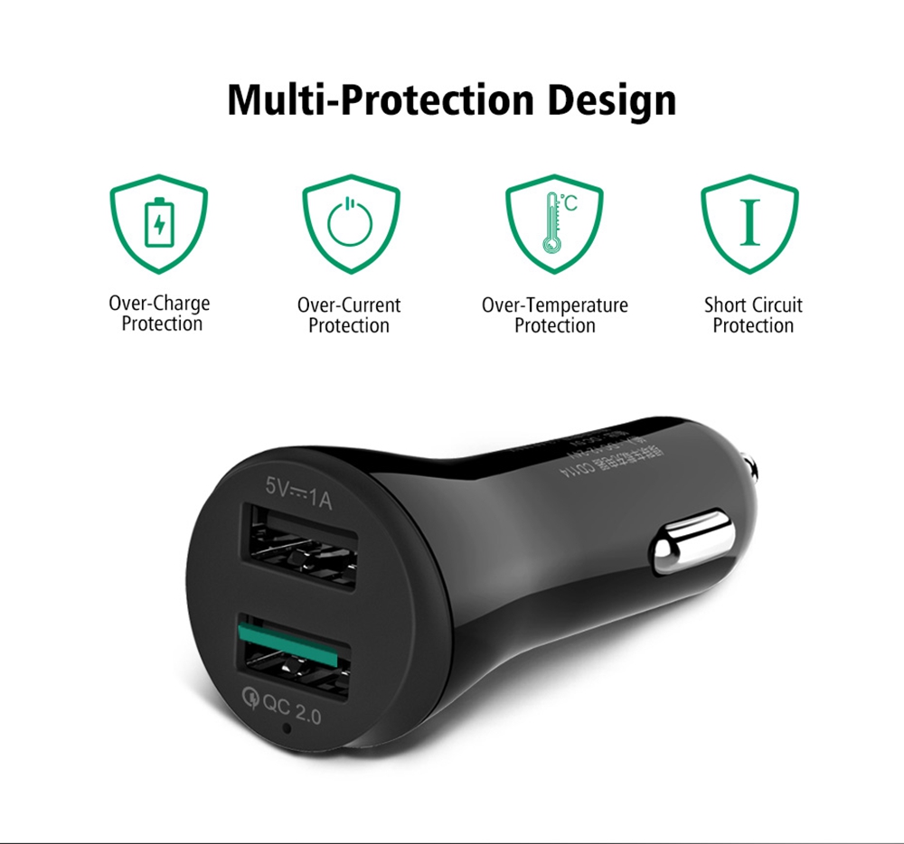Ugreen Car USB Charger Quick Charge 2.0 Port USB Fast Car Charger - White