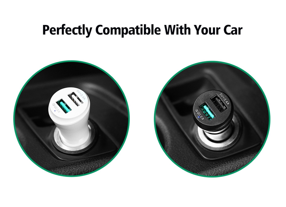 Ugreen Car USB Charger Quick Charge 2.0 Port USB Fast Car Charger - White