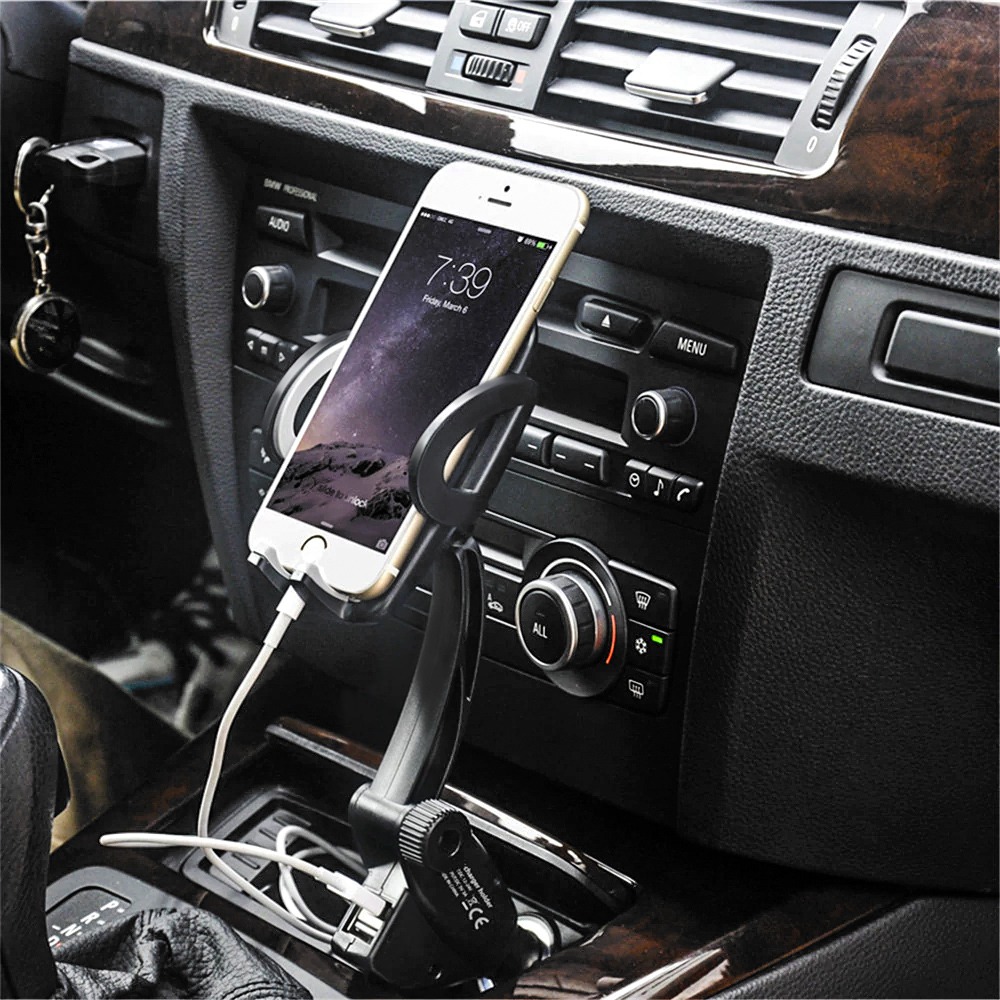 S2381 Car Holder Cigarette Lighter Dual USB Charger For Smartphones - Black