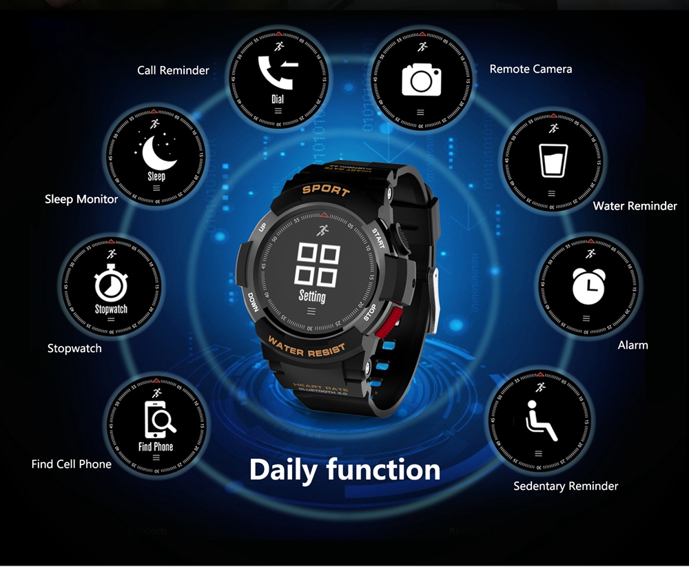 NO.1 F6 Smartwatch NRF51822 Chip IP68 Water Resistant Heart Rate Monitor Outdoor Sports Smartwatch Compatible With Android iOS - Silver