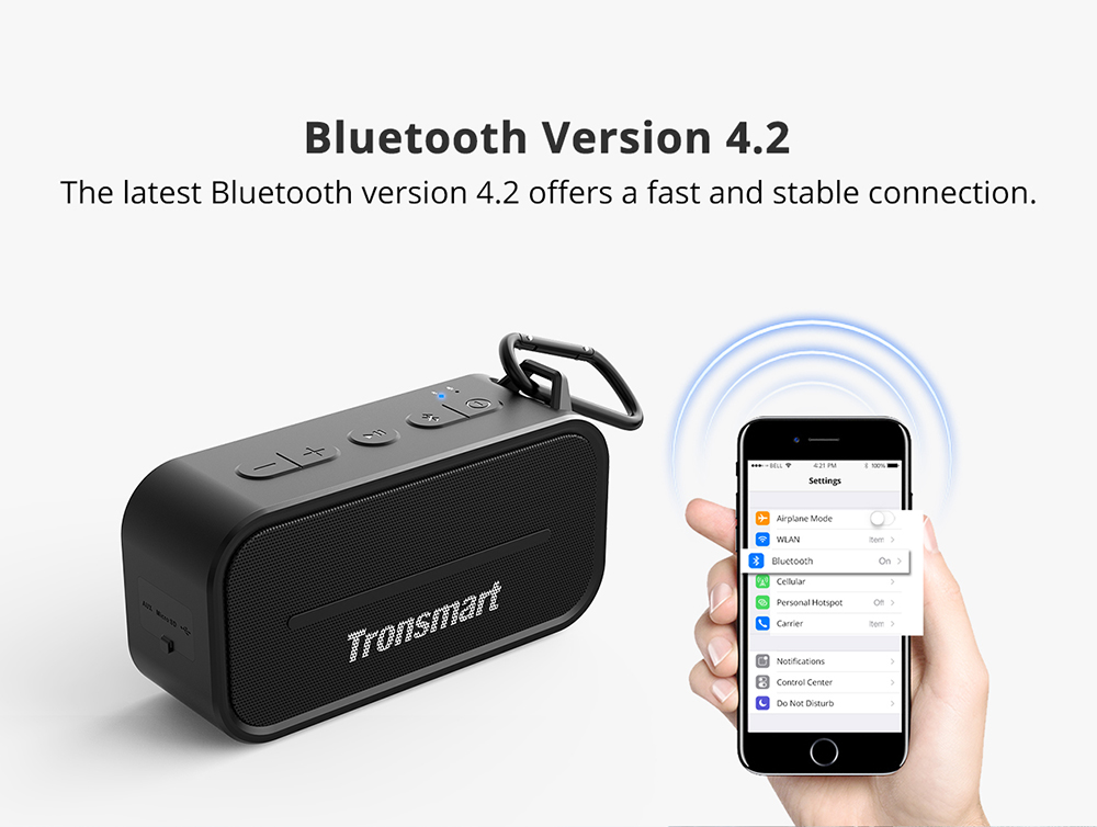 Tronsmart Element T2 Bluetooth 4.2 Outdoor Water Resistant Speaker - Black