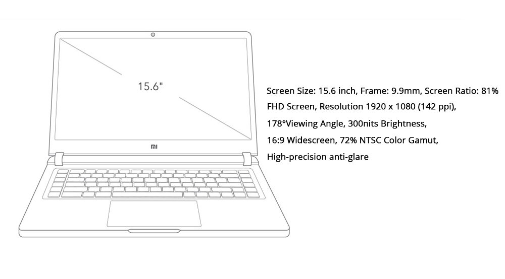 Xiaomi Mi Gaming Laptop Intel Core i5-7300HQ Quad Core 15.6" 72% NTSC FHD Screen 1920*1080 GeForce® GTX1050Ti 4GB DDR5 8GB DDR4 128GB SSD 1TB HDD - Deep Gray