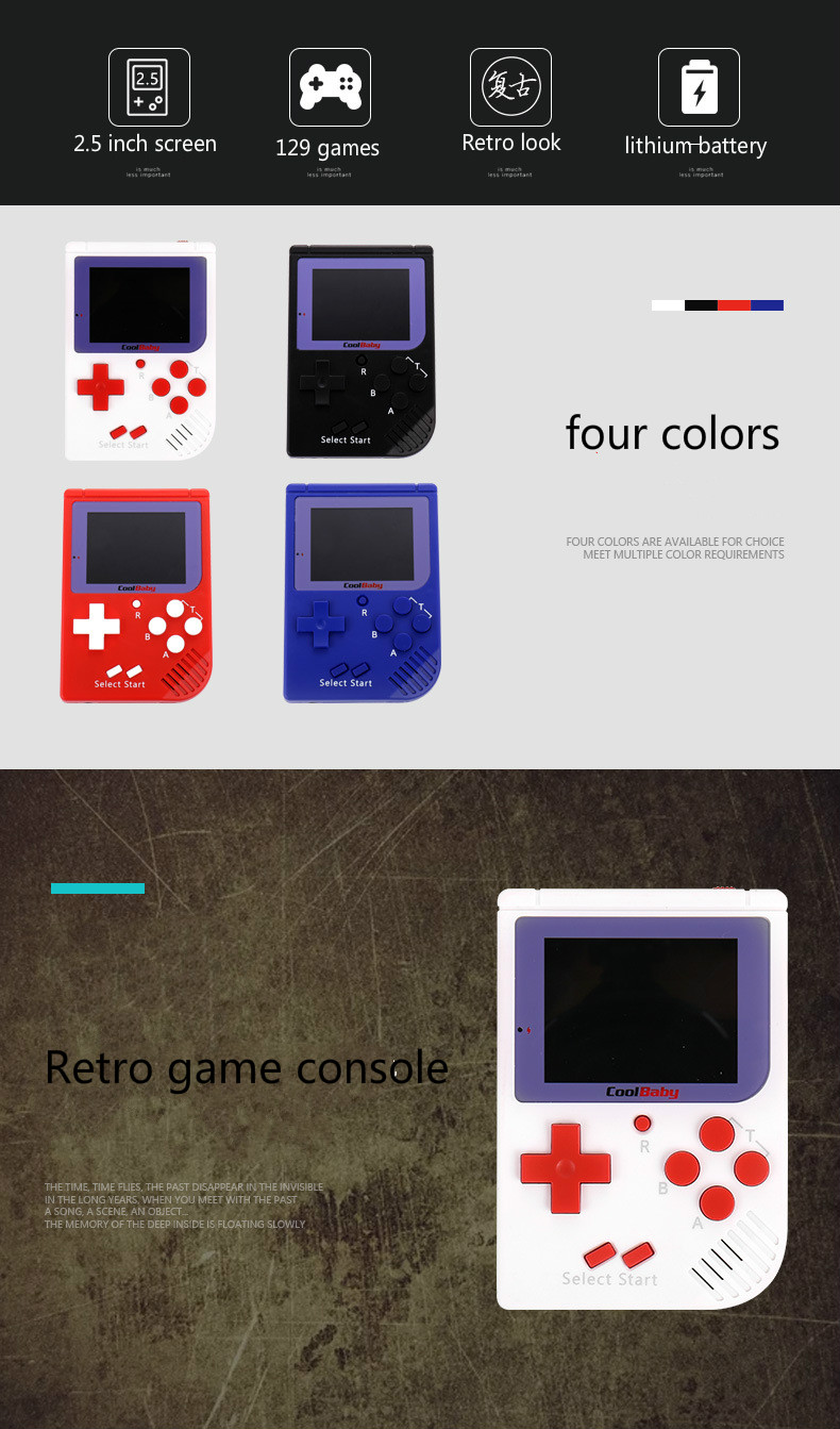 Coolbaby RS-6 Mini Retro Handheld Game Console 2.5 inch LCD Built-in 129 Games - White
