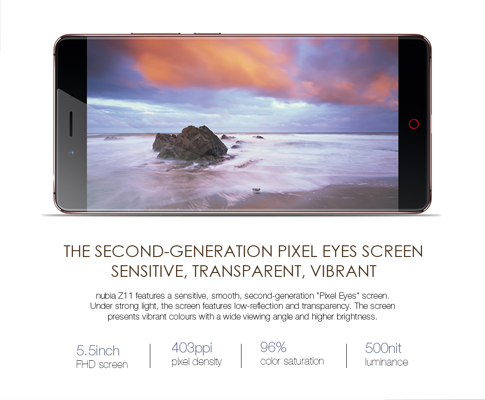 Nubia Z11 NX531J 5.5 Inch Smartphone aRC 2.0 Corning Gorilla Glass Screen 6GB 64GB Snapdragon 820 16.0MP Camera Touch ID Type-C NFC QC3.0 - White