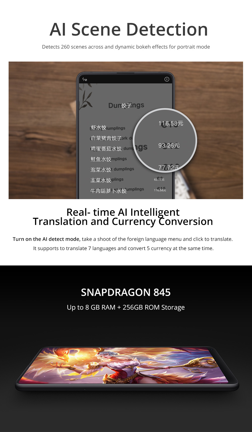 Xiaomi Mi Mix 2S 5.99 Inch 4G LTE Smartphone Qualcomm Snapdragon 845 Octa Core 6GB 64GB 12.0MP Dual Rear Cameras MIUI 9 Type-C Ceramic Body - Black