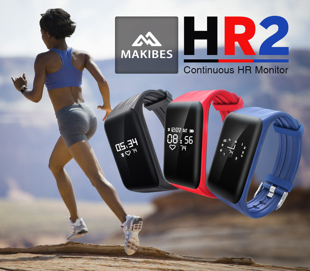 Makibes HR2 Smart Bracelet Long Time Continuous Heart Rate Monitor Nordic nRF52832 Chip IP67 Water Resistant Compatible With IOS Android - Black