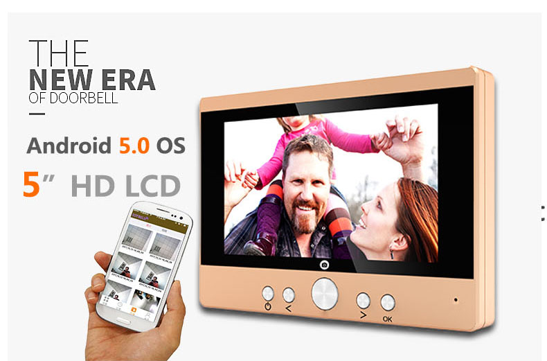 SY501 720P 5" WiFi Door Viewer Wireless Digital PIR Motion Detection IR Night Vision Pinhole Camera -Gold
