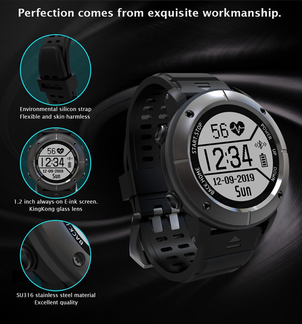 Makibes G06 Smartwatch Heart Rate Monitor IP68 Water Resistant GPS Sports Watch Compatible With IOS Android - Black