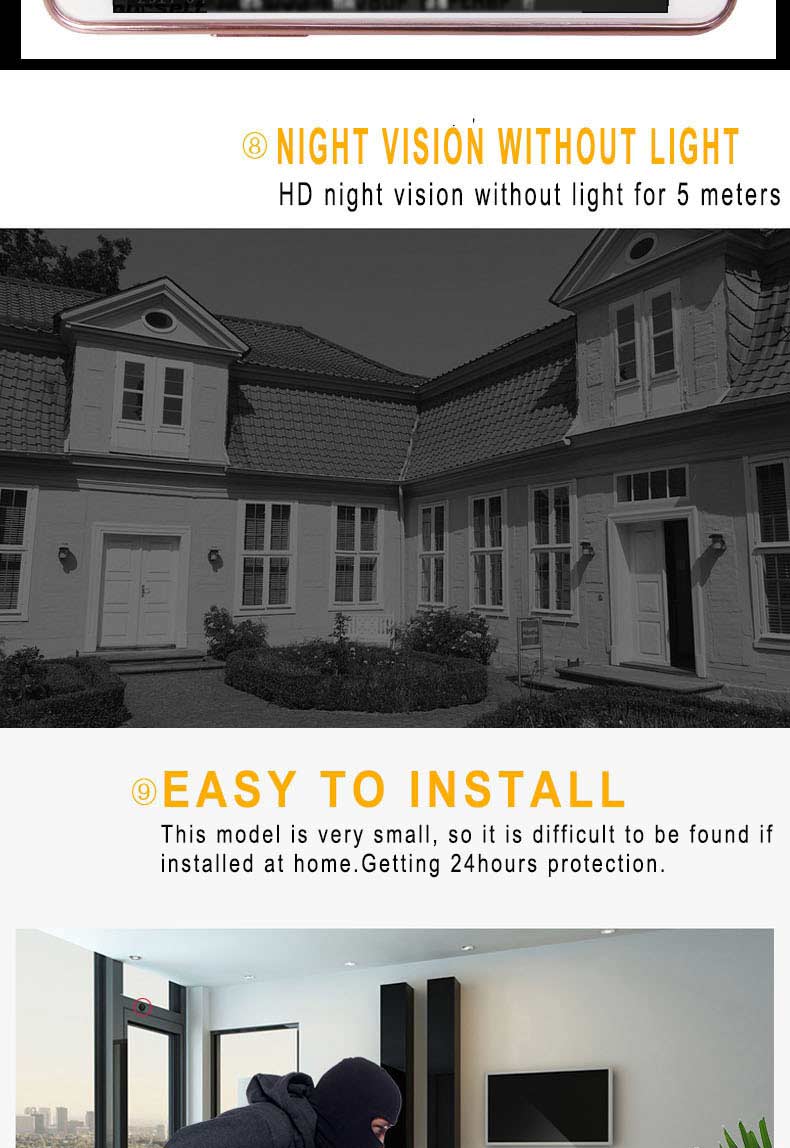 H5 Mini Wifi Camera IP HD 720P Sports Night Vision Camera Anti Theft Monitor Camera