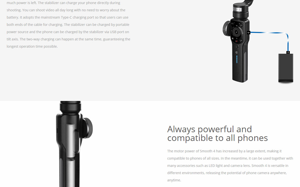 Zhiyun Smooth 4 3-Axis Brushless Handheld Gimbal Stabilizer for Smartphone - White