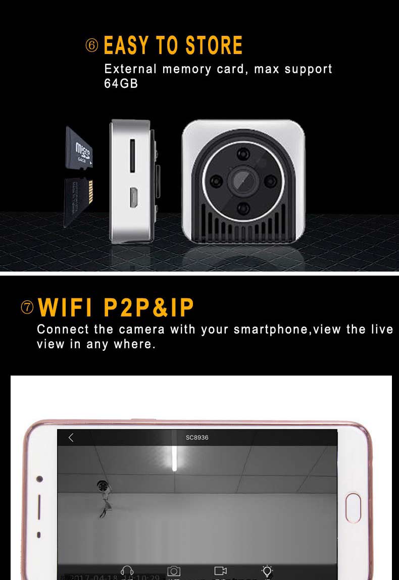 H5 Mini Wifi Camera IP HD 720P Sports Night Vision Camera Anti Theft Monitor Camera