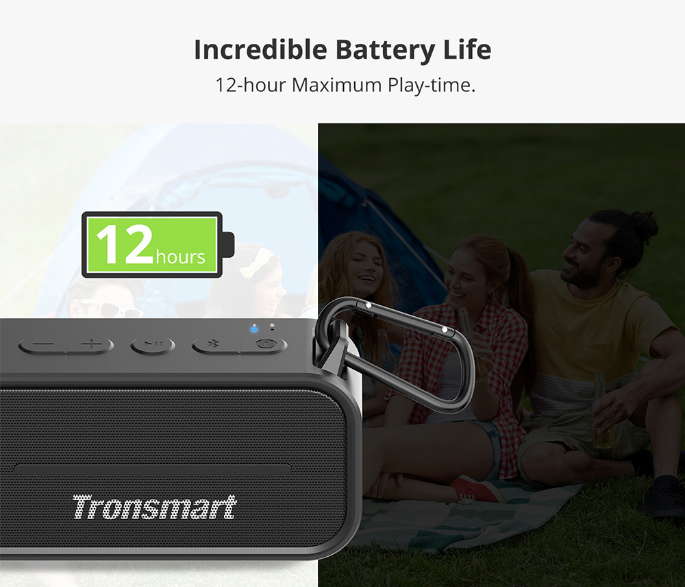 Tronsmart Element T2 Bluetooth 4.2 Outdoor Water Resistant Speaker - Black