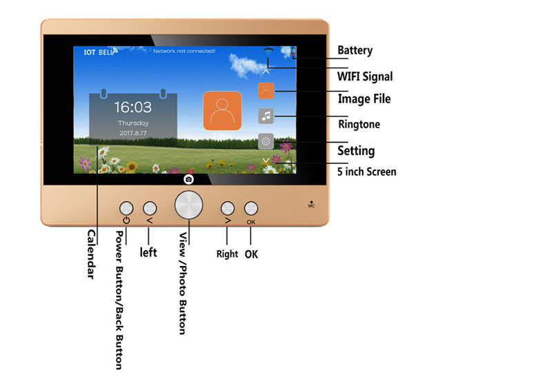 SY501 720P 5" WiFi Door Viewer Wireless Digital PIR Motion Detection IR Night Vision Pinhole Camera -Gold