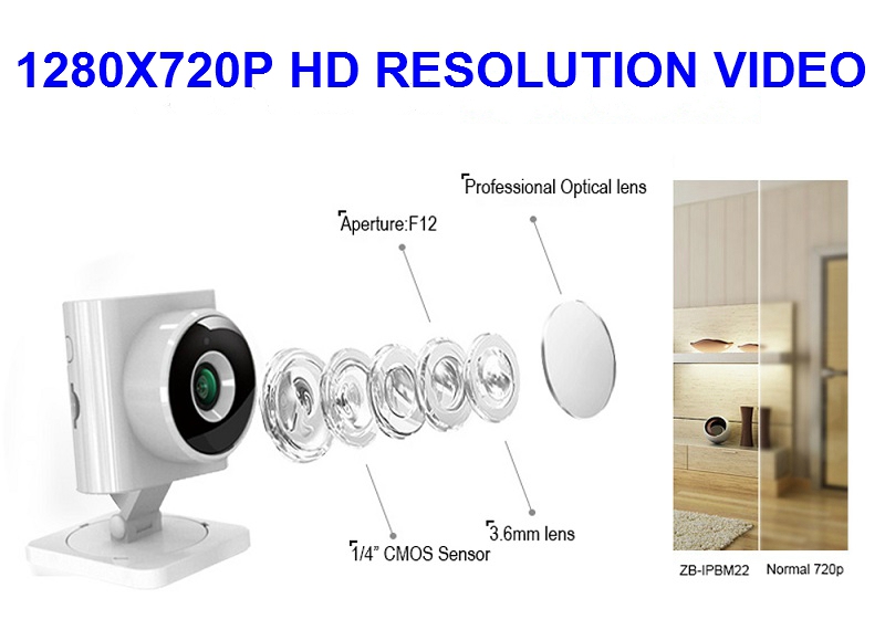 ZBEN 720P WiFi Baby Monitor Camera Z-BEN CCTV Cam IR Cut 2 Way Audio Motion Detection Alarm IP Camera -White