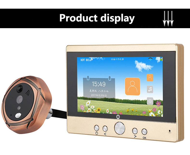 SY501 720P 5" WiFi Door Viewer Wireless Digital PIR Motion Detection IR Night Vision Pinhole Camera -Gold