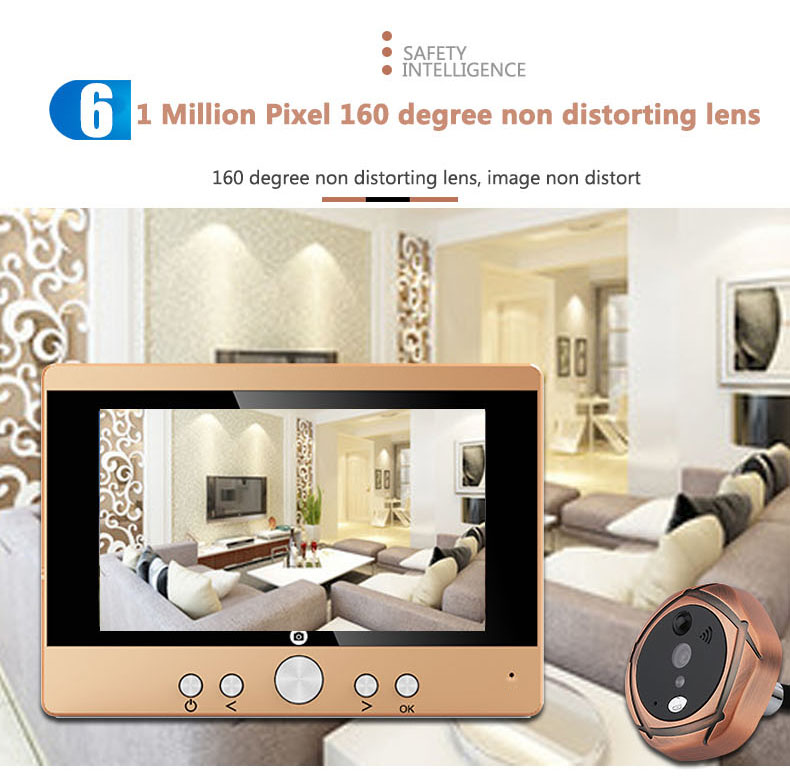 SY501 720P 5" WiFi Door Viewer Wireless Digital PIR Motion Detection IR Night Vision Pinhole Camera -Gold