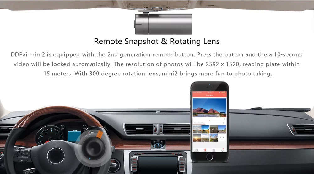 DDPai Mini2 2K Car DVR Camera Built-in Dual WiFi 140 Degree FOV / Built-in Dual WiFi / F1.8/ Loop Recorder - Black