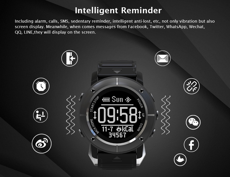 Makibes G06 Smartwatch Heart Rate Monitor IP68 Water Resistant GPS Sports Watch Compatible With IOS Android - Black