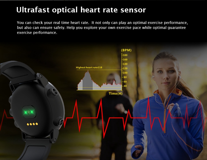 Makibes G06 Smartwatch Heart Rate Monitor IP68 Water Resistant GPS Sports Watch Compatible With IOS Android - Black